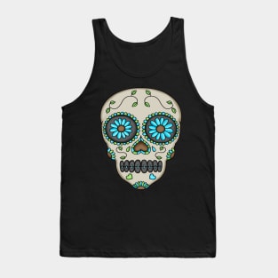 Cute Skull - Dia De Los Muertos - Sugar Skull - Flower Eyes Tank Top